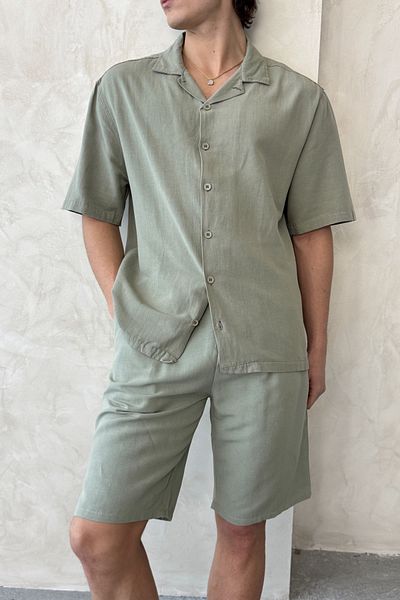 HYMAN Men's Oversize Linen Shirt Shorts Set