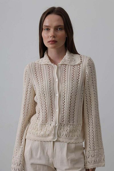Vicarton Myterrax Shirt Collar Long Sleeve Knitwear - Ecru