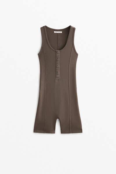 Oysho Heavy rib cotton blend short jumpsuit