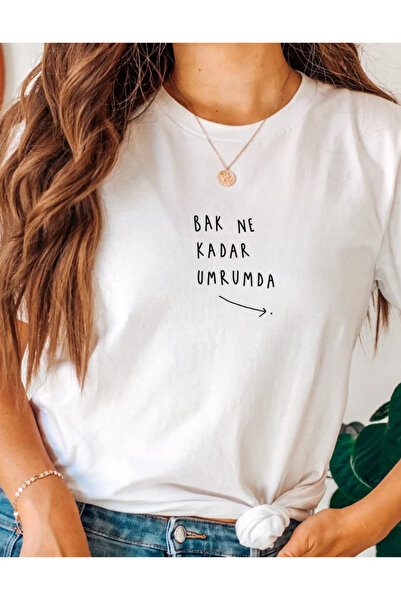 AEMİ Унисекс тениска с щампа „Колко ме е грижа“, 100% памучен оверсайз