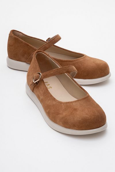 LuviShoes Anisa Tan Suede Banded Genuine Leather Women's Ballerina Shoes