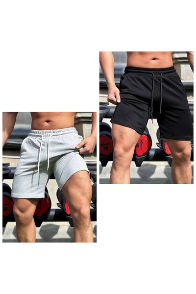 JustBS شورت رجالي مكون من خيطين مريح للاستخدام اليومي مكون من قطعتين