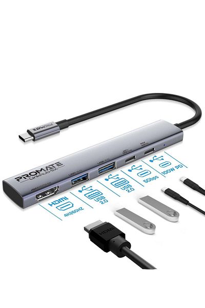 Promate موزع متعدد المنافذ UCB-C 5 في 1 أسود