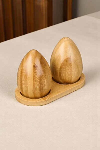 ALBETTO Salt Shaker Pepper Shaker Egg Shape with Bamboo Stand