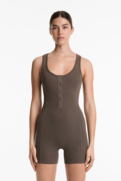 Oysho Heavy rib cotton blend short jumpsuit