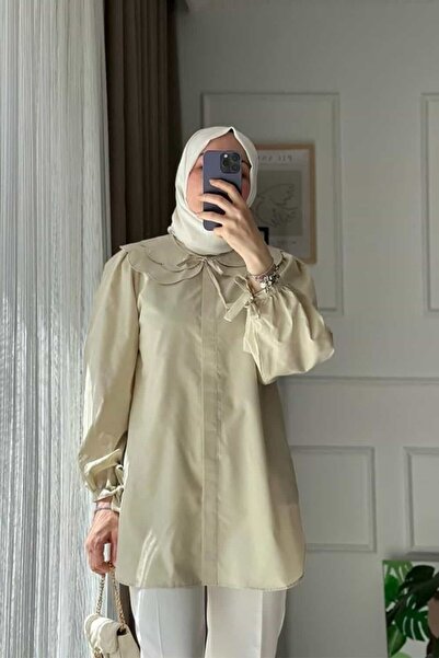 ByBensu Milena Yakalı Gömlek-Bej