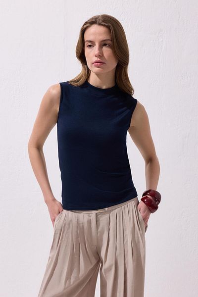 KADRİYE BAŞTÜRK Zero Sleeve Lycra Cotton Bady Navy Blue