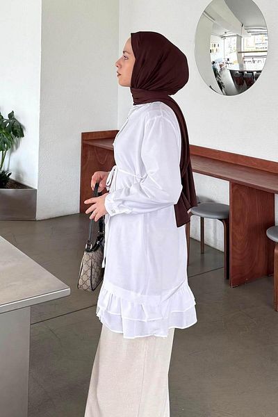 lamelif Ruffle Detailed Tunic White