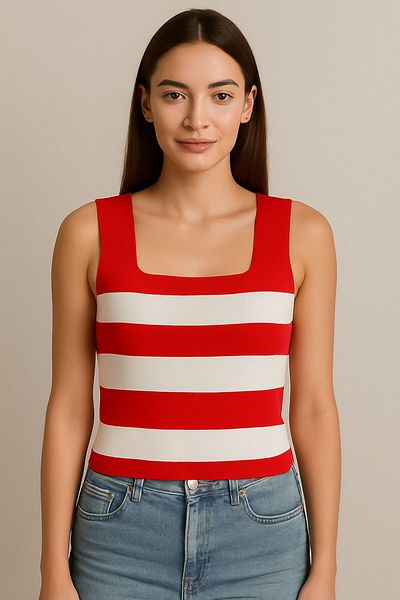 Shopriva Square Collar Striped Knitwear Athlete Knitwear Blouse