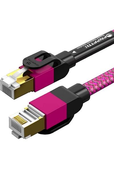 Ofnpftth Cablu Ethernet CAT7 Ofnpftth, nailon/metal, negru/violet, 15 m
