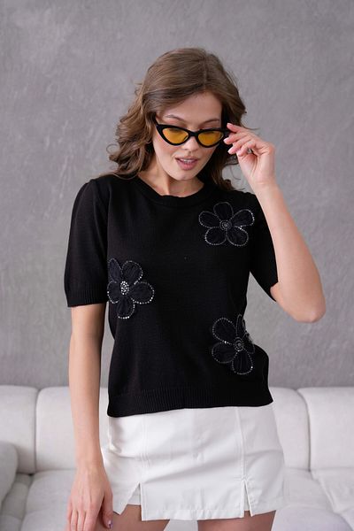 Park Karon Appliqued Short Sleeve Knitwear Sweater