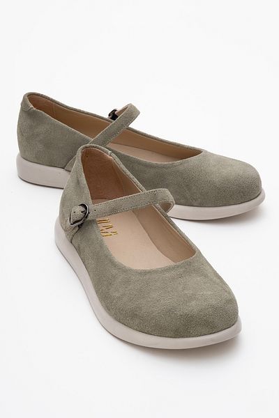 LuviShoes Anisa Green Suede Banded Genuine Leather Women's Ballerina Shoes
