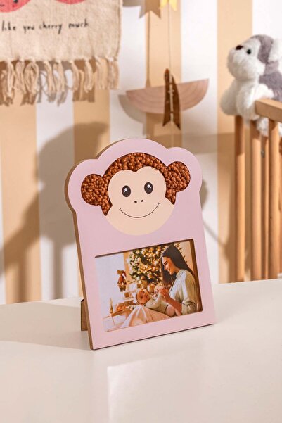 Eq deco Sevimli Teddy Kumaş Detaylı Fotoğraf Çerçevesi Maymun Figürlü Fotoğraf Çerçevesi Çocuk Odası