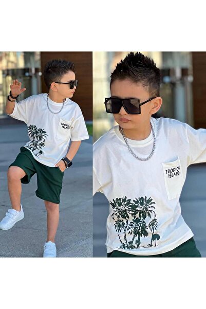 RAPAPA Boy's Combed Cotton Single Jersey Tropical Printed Shorts Set 11673Y