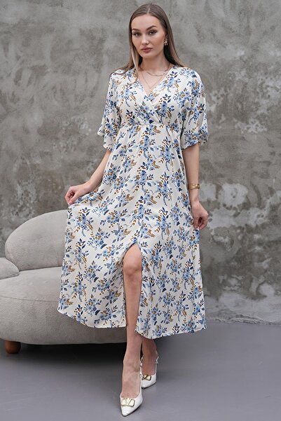 Siyezen Beli Lastikli Çiçek Desen Salaş Elbise