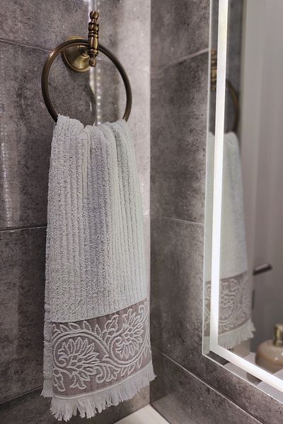 Sevim Gray Color Bamboo Hand Towel - Soft & Highly Absorbent Towel with Embossed Border - 50X90Cm