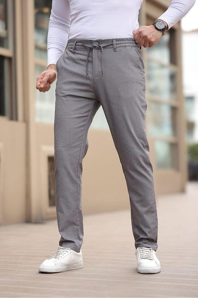 Afri Buttoned Straight Fabric Gray Jogger Trousers