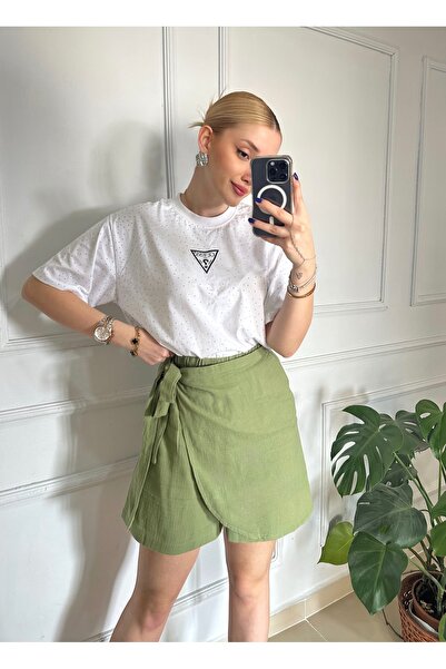 FİOXCO Müslin Kumaş Bel Lastikli Şort Etek