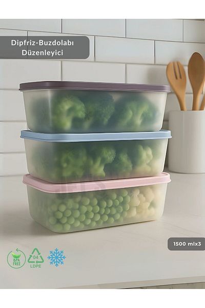 Jet's Home 3-Piece Dipfreeze Storage Container - No Frost Silicone Lid |   Deep Freezer Organizer Bpa Free1500 ml