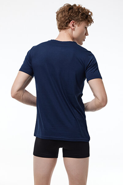 Malabadi Men's Navy Blue 2-Pack Round Neck Modal Thin Summer Cool T-Shirt 2m084