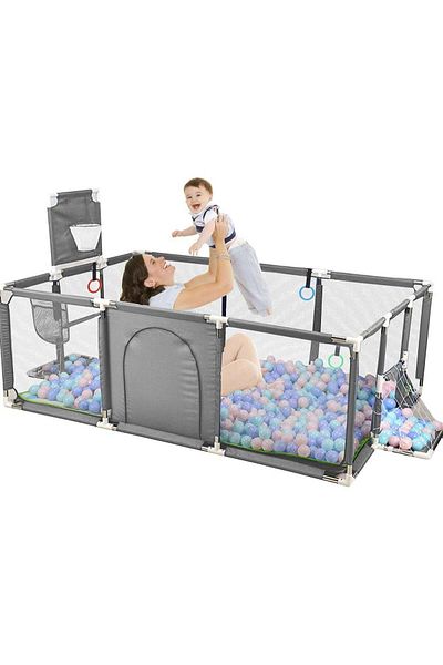 rexa Baby Safety Fence Foldable Playpen, with Basketball Hoop and Football, Large Exercise Playpen f