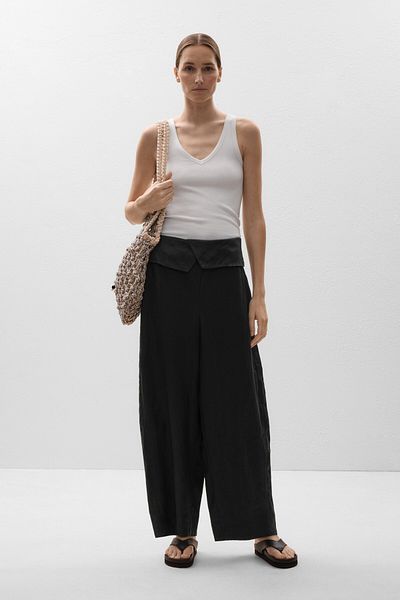Oysho 100% Linen Foldover Waist Trousers