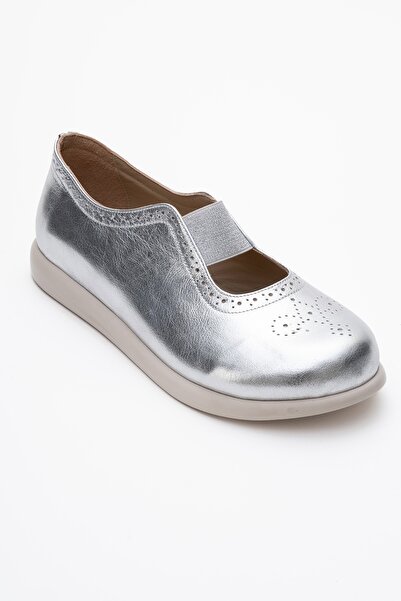LuviShoes Chelle Metallic Silver Elastic Genuine Leather Women's Casual Shoes
