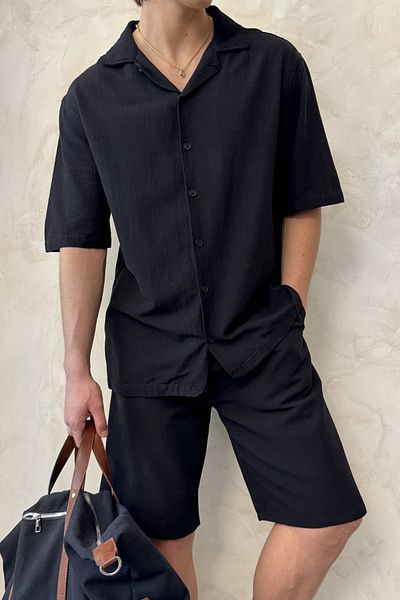 HYMAN Men's Oversize Linen Shirt Shorts Set