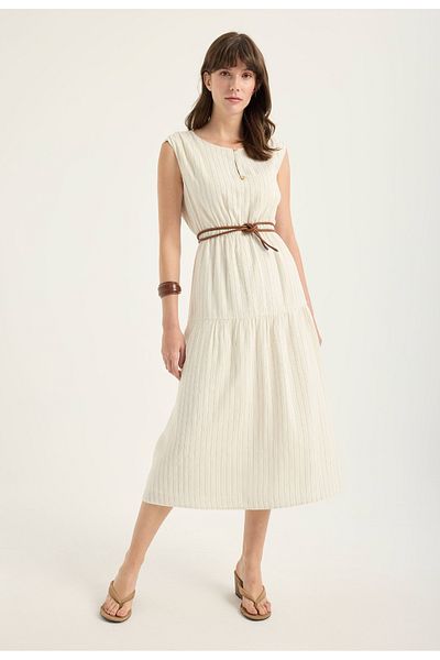 Masha Kate Natural Striped Dress