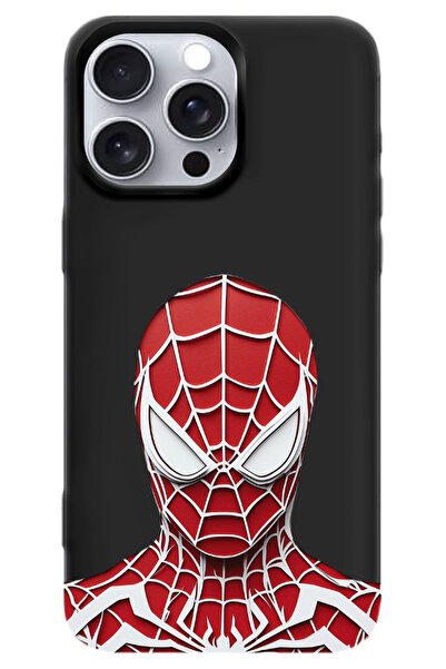 WANNA PROTECT iPhone 16 Pro Max Siyah İçi Kadife SpiderLook Desenli Silikon T...