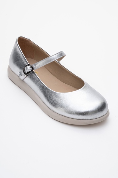 LuviShoes Anisa Metallic Silver Banded Genuine Leather Women's Ballerina Shoes