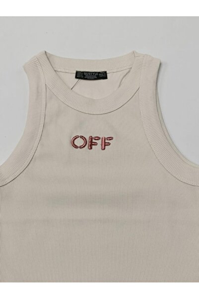 My Blog Ecru - Salmon Halter Neck Off Silvery Embroidered Undershirt - 231055