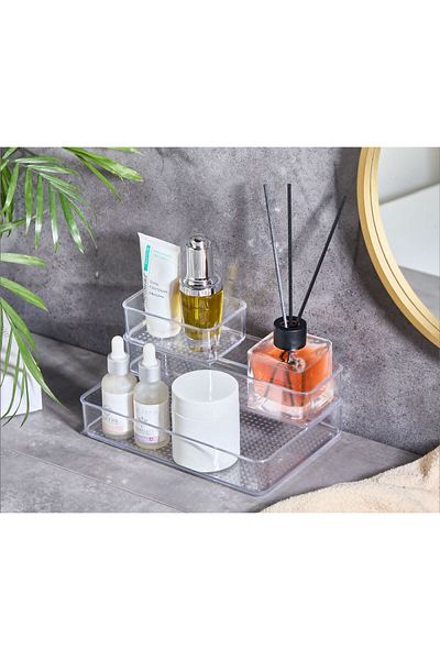 Bayev Set de 3 organizatoare transparente pentru sertar Leo - Organizatorul de machiaj pentru bijuterii cosmetice poate fi plasat unul pe altul