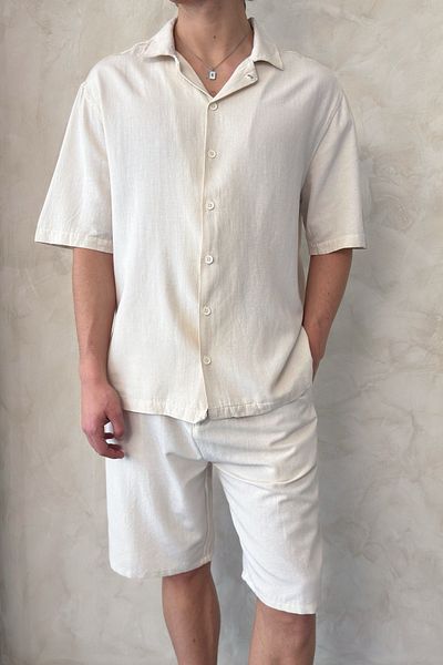 HYMAN Men's Oversize Linen Shirt Shorts Set