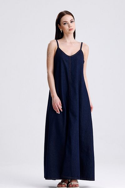 macharel jeans Long Denim Jeans Dress with Rope Straps