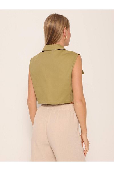 Coral Short Vest with Flap Pockets Khaki