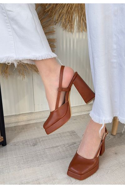 pabucmarketi Tan Faux Leather Heeled Women's Shoes