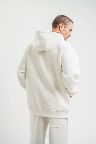 Butik Unisex Double Oversize Kapşonlu Basic Sweatshirt - Λευκό