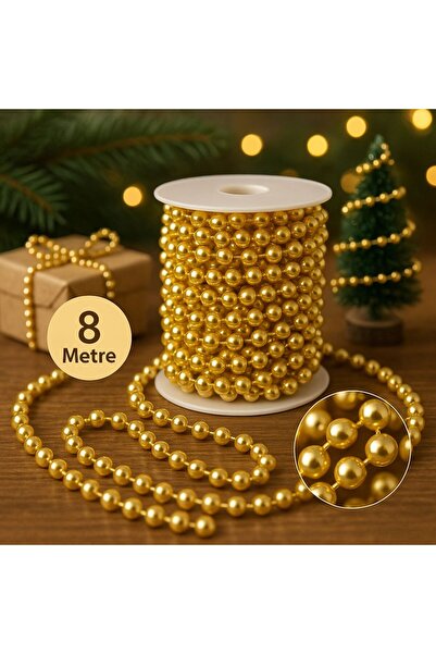 serap çiçekçilik Gold Renk Inci Zincir 8 Metre Süsleme Incisi Boncuk Yılbaşı ...