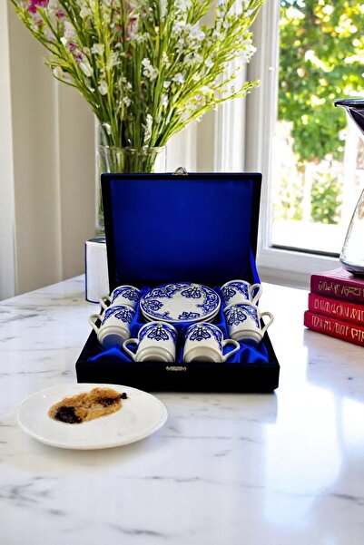 e-meta Kütahya 6'lı Kahve Fincan Takımı (12 Parça)-Kadife Hediye Kutusuyla-Özel Günler İçin Şık Set