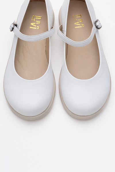 LuviShoes Balerina de damă ANISA din piele naturală cu bandă din piele albă