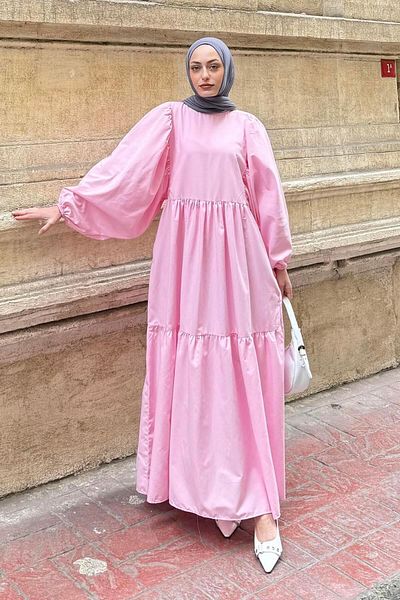 lamelif Καλοκαιρινό φόρεμα με μανίκια με μπαλόνι Candy Pink