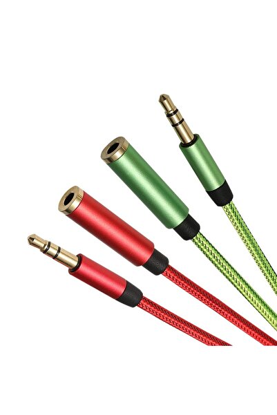 Dymoece Set de 2 cabluri AUX Dymoece, nailon/metal, verde/roșu/auriu, 1 m