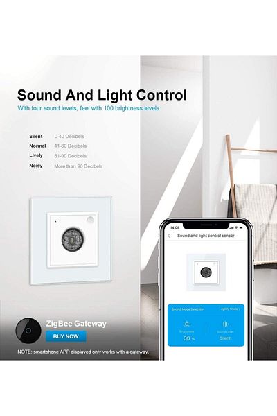 Lvolo light and sound sensor, metal/glass, gray