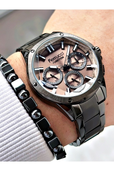 Ferrucci FERRUCCİ KOYU GRİ KADRANLI FUNCTION FÜME METAL ERKEK KOL SAATİ