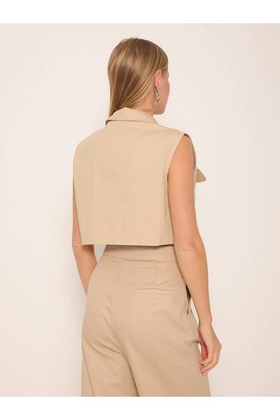 Coral Short Vest with Flap Pockets Mink
