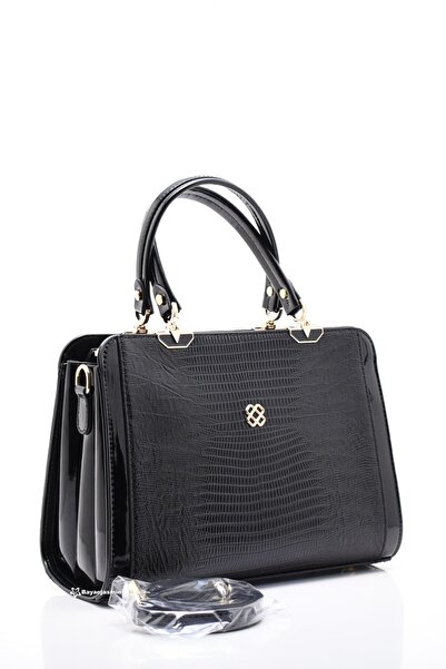 Jasmin Black Crocodile Women's Handbag with Three-Eye Shoulder Strap