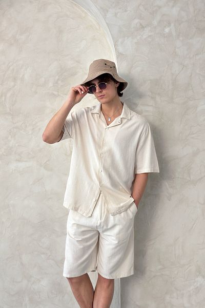 HYMAN Men's Oversize Linen Shirt Shorts Set