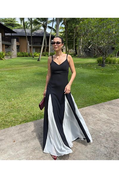 My Blog Rochie lungă cu bretele reglabile alb-negru - 0205