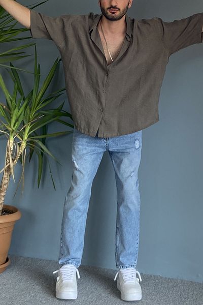 Alışveriş Sokağı Κεντημένο Oversize Ασύμμετρο κοντομάνικο πουκάμισο